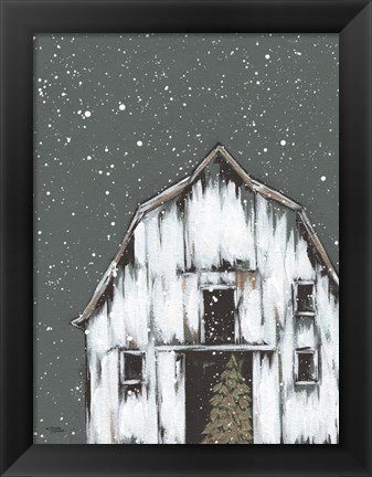 Framed Winter Night Barn Print