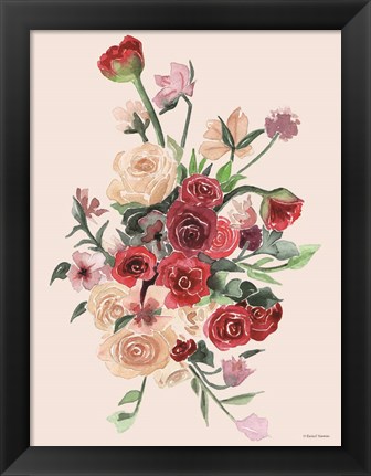 Framed Deep Red Floral Bouquet Print