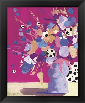 Framed Magenta Polka Dot Floral Print