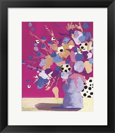 Framed Magenta Polka Dot Floral Print