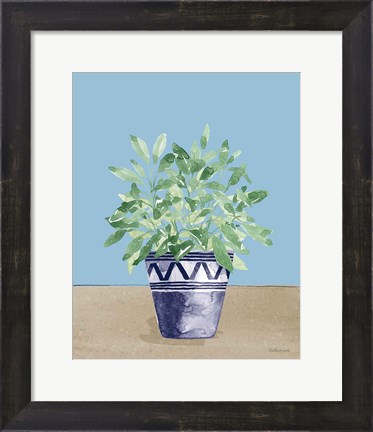 Framed Herb Garden V White Navy Print
