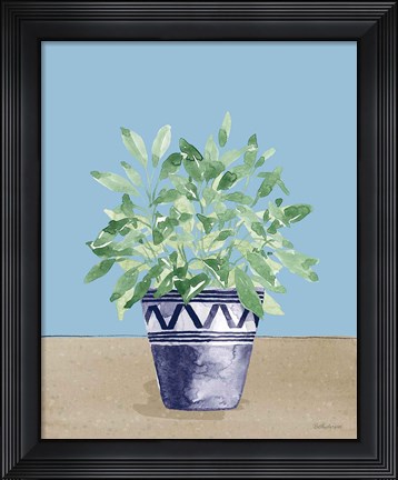 Framed Herb Garden V White Navy Print