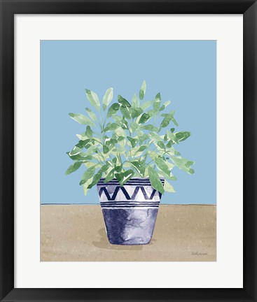 Framed Herb Garden V White Navy Print