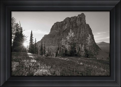 Framed Boulder Pass Glacier National Park BW Print