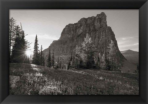 Framed Boulder Pass Glacier National Park BW Print