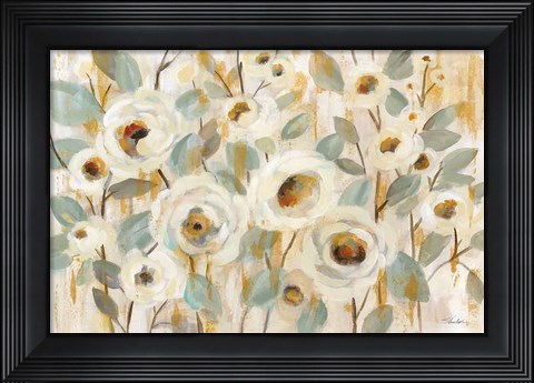 Framed White Gold and Sage Floral Print