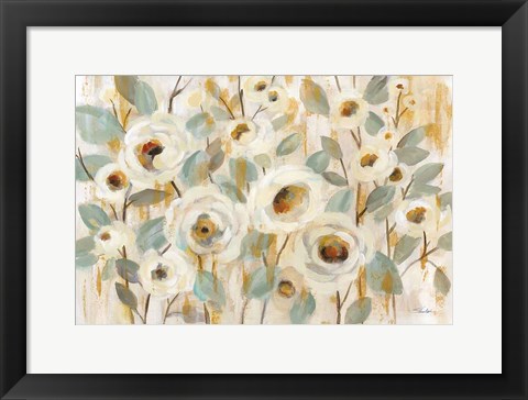 Framed White Gold and Sage Floral Print