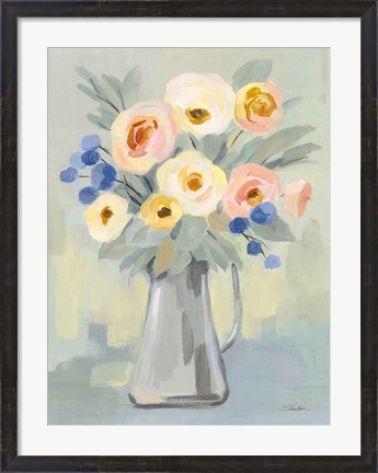 Framed Pale Flowers on Sage Print