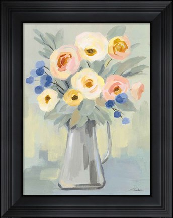 Framed Pale Flowers on Sage Print