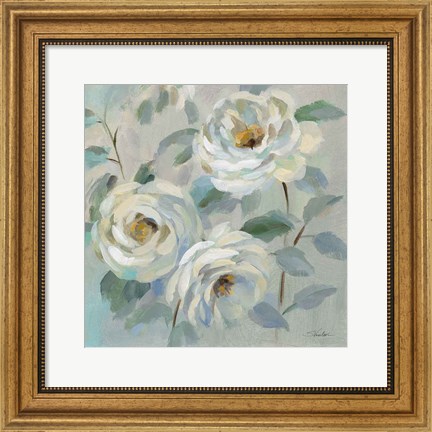 Framed Blue Gray Floral Print