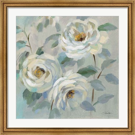 Framed Blue Gray Floral Print