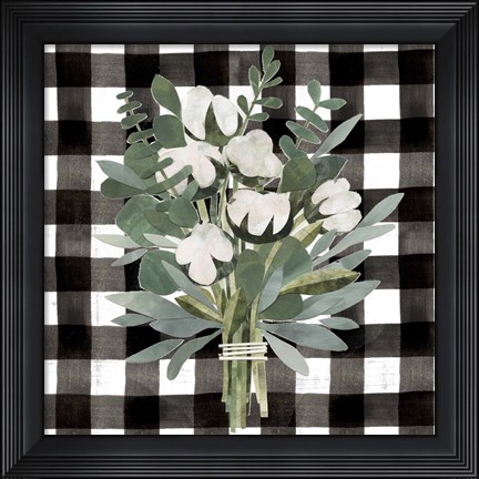 Framed Buffalo Check Cut Paper Bouquet II Print