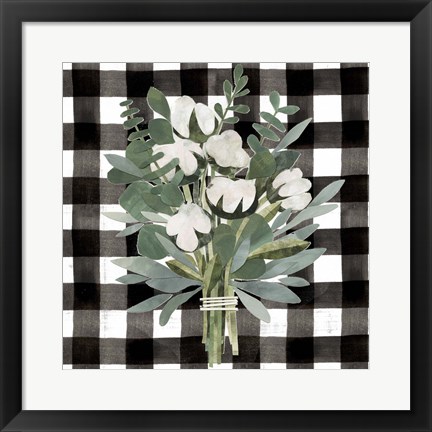 Framed Buffalo Check Cut Paper Bouquet II Print