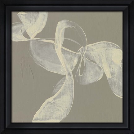 Framed White Ribbon on Beige I Print
