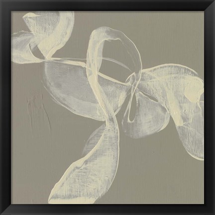 Framed White Ribbon on Beige I Print