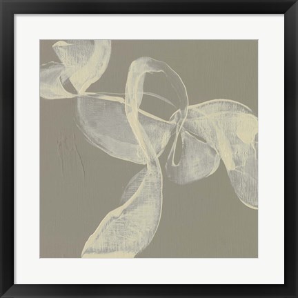 Framed White Ribbon on Beige I Print