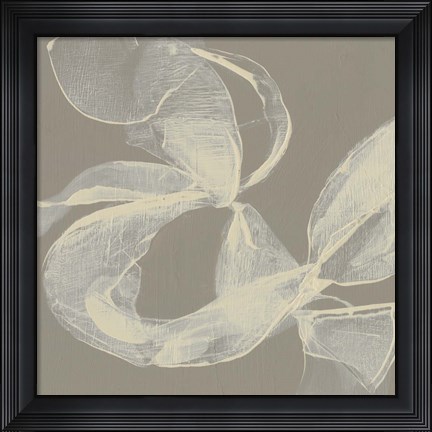 Framed White Ribbon on Beige II Print