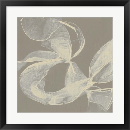 Framed White Ribbon on Beige II Print