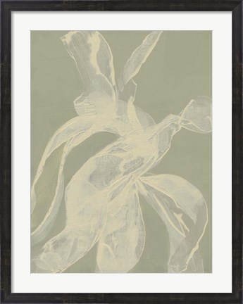 Framed White Ribbon on Celadon I Print