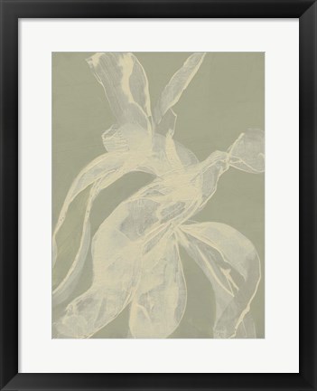 Framed White Ribbon on Celadon I Print