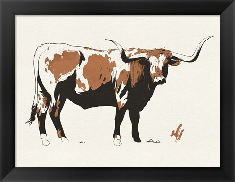 Framed Terre Cotta Steer I Print