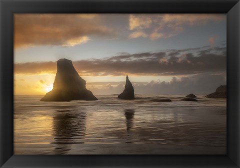 Framed Sunset Sea Stacks Print