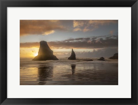 Framed Sunset Sea Stacks Print