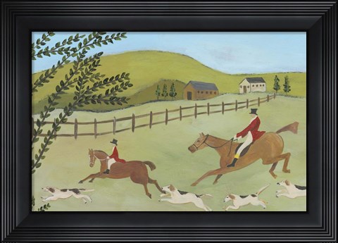 Framed Folk Art Fox Hunt I Print