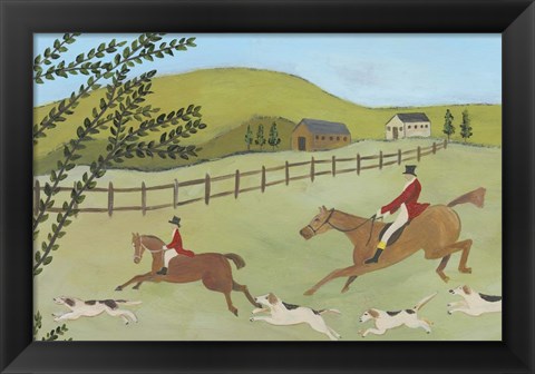 Framed Folk Art Fox Hunt I Print