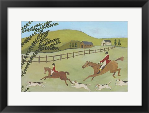 Framed Folk Art Fox Hunt I Print