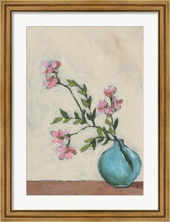 Framed Blossom in Blue Vase I Print