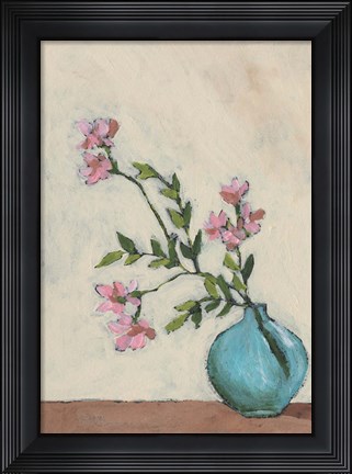 Framed Blossom in Blue Vase I Print