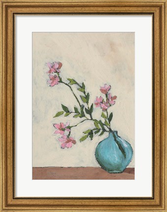 Framed Blossom in Blue Vase I Print