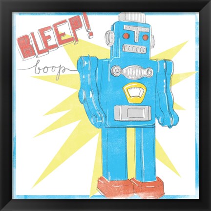 Framed Toy Tin Robots III Print