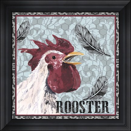 Framed White Rooster I Print