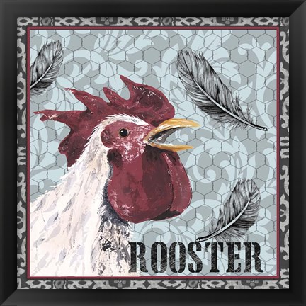 Framed White Rooster I Print