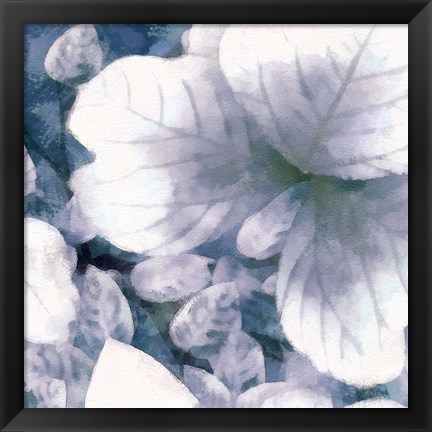 Framed Blue Shaded Leaves I Print