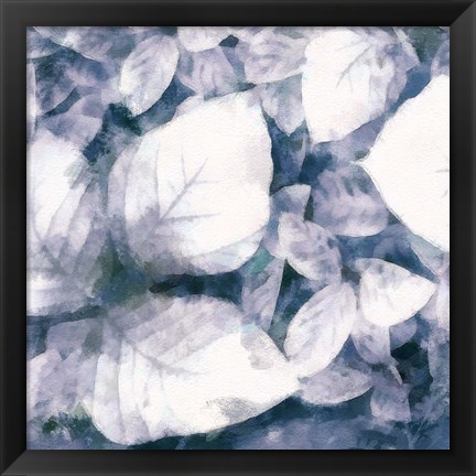 Framed Blue Shaded Leaves II Print
