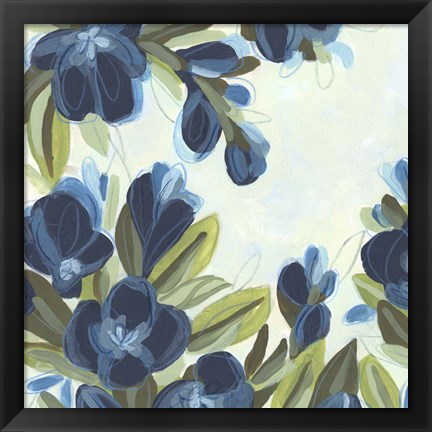 Framed Lush Indigo Blooms I Print