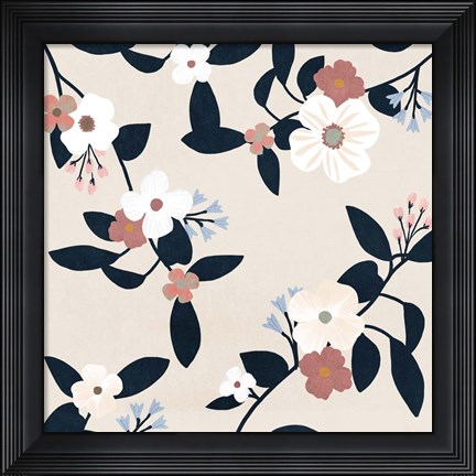 Framed Pink Petal Branch I Print
