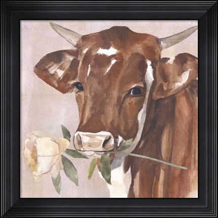 Framed Peony Cow I Print