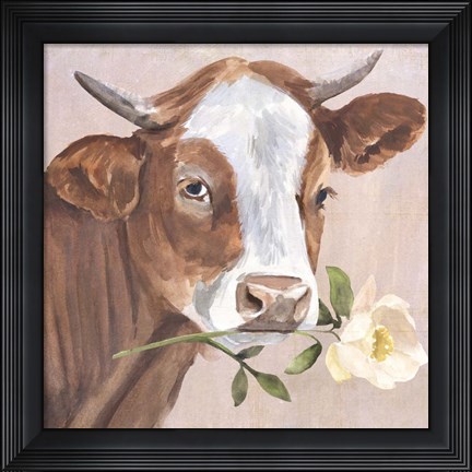 Framed Peony Cow II Print