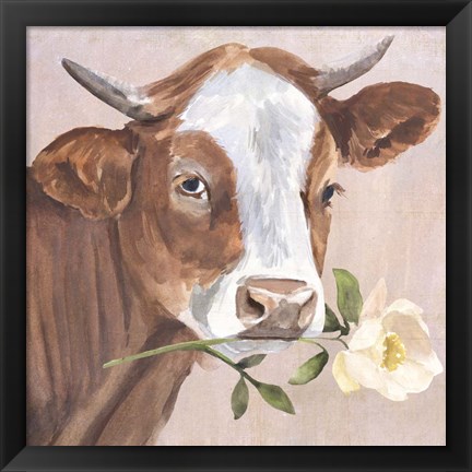 Framed Peony Cow II Print