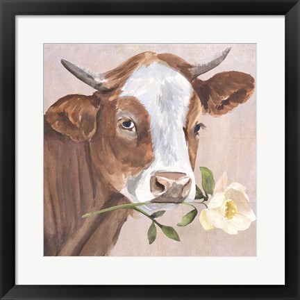 Framed Peony Cow II Print