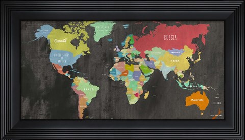 Framed Modern Map of the World  (chalkboard, detail) Print
