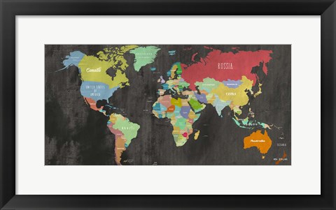 Framed Modern Map of the World  (chalkboard, detail) Print