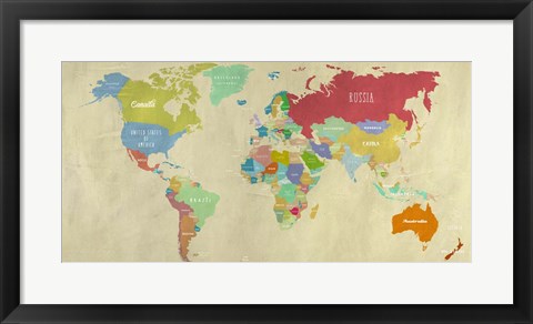 Framed Modern Map of the World  (detail) Print