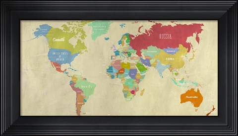 Framed Modern Map of the World  (detail) Print