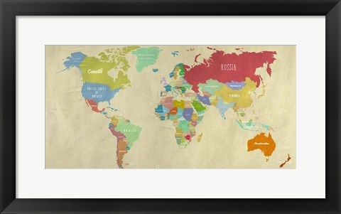 Framed Modern Map of the World  (detail) Print