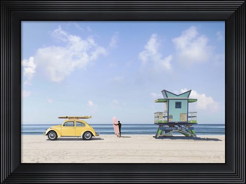 Framed Waiting for the Waves, Miami Beach Print